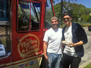 Hayden getting nachos from the Nacho Truck LA.