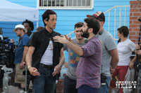 Sarik Andreasyan directs Adrien Brody in a scene from American Heist.