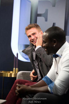 Hayden Christensen and Akon visit ET Canada's TIFF Lounge before their American Heist Premiere at the festival.