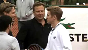 Hayden Christensen on the tennis court for Lacoste Challenge in Paris