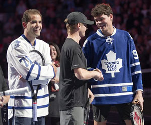 Hayden Christensen, Pete Sampras and Milos Raonic November 17, 2011 at the Air Canada Centre.