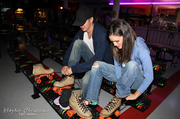 Hayden Christensen and Rachel Bilson attend Johnny Wujek's birthday skate party.