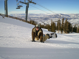 Hayden snowboarding in Aspen