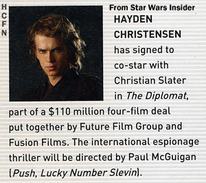 The Diplomat with Hayden Christensen mentioned in Star Wars Insider.