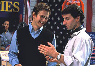 Hayden Christensen with director Billy Ray on the set of Shattered Glass