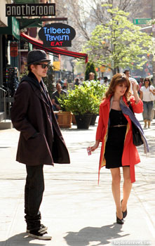 Hayden Christensen and Rachel Bilson film a scene in Tribeca