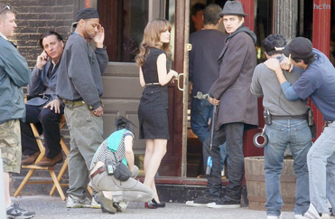 Hayden Christensen and Rachel Bilson and Andy Garcia on the set at Walker's Bar in Tribeca