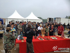 Hayden Christensen surveys the food service table on his first day on the set of Outcast.