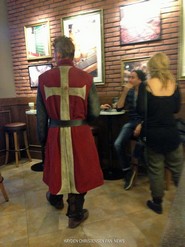 Hayden Christensen takes a coffee break on the set of Outcast.