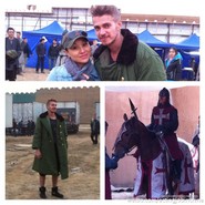 Hayden Christensen in full armor on horseback on the set of Outcast
