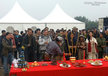 Hayden Christensen at opening ceremonies on the first day of production for Outcast in Beijing.