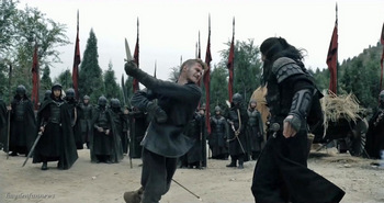 Hayden Christensen and Andy On pictured in an intense fight scene from Outcast.