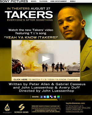 Takers with Hayden Christensen new release date August 27, 2010.