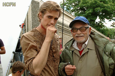 Hayden Christensen with Italian producer Dino de Laurentiis on the set of Virgin Territory